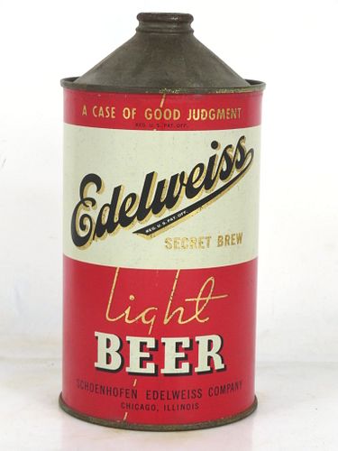 1940 Edelweiss Light Beer Quart Cone Top Can Unpictured Chicago Illinois