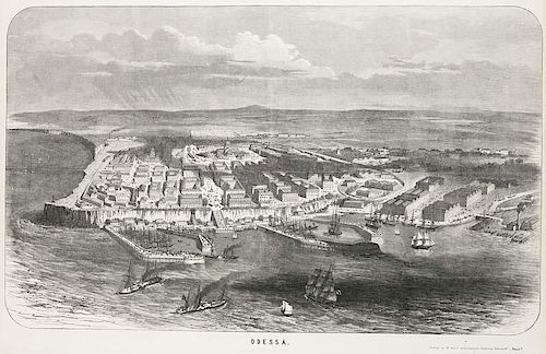 Odessa. Holzstich-Ansicht von Auer. Beilage aus M. Auer's poligraphisch-illustrirter Zeitschrift "Faust". Wien, 1854. 30 x 49