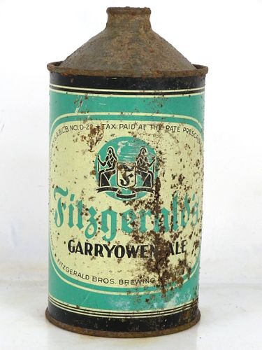 1937 Fitzgerald's Garryowen Ale Quart Cone Top Can 209-13 Troy New York