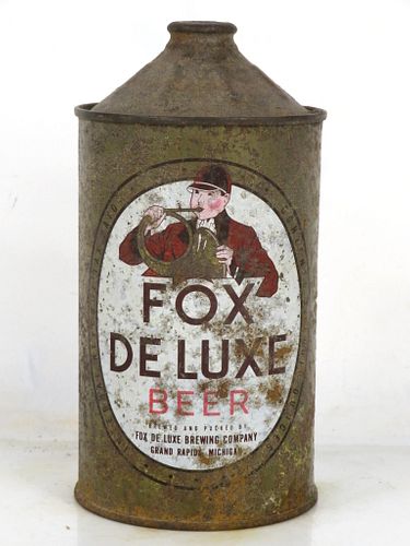 1947 Fox De Luxe Beer Quart Cone Top Can 209-16 Grand Rapids Michigan
