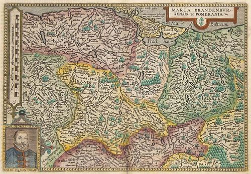 Marca Brandenburgensis et Pomerania. Kol. Kupferstichkarte aus Quadt bei J. Bussemacher. Koeln, um 1600. Plattenmaße ca. 21 
