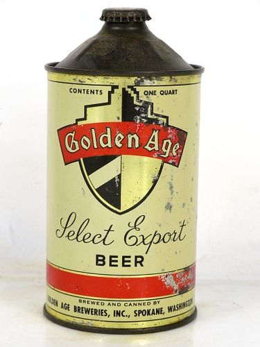 1940 Golden Age Select Export Beer Quart Cone Top Can 210-16 Spokane Washington