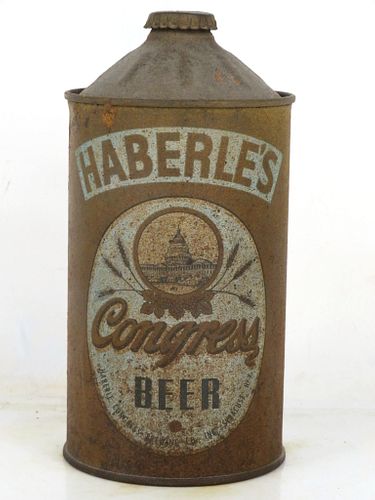 1938 Haberle's Congress Beer Quart Cone Top Can 211-13 Rochester New York