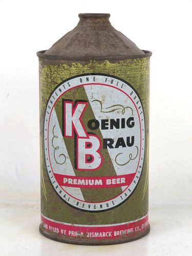 1954 Koenig Brau Premium Beer Quart Cone Top Can 213-06 Chicago Illinois