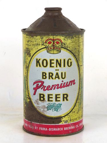 1948 Koenig Brau Premium Beer Quart Cone Top Can 213-04 Chicago Illinois