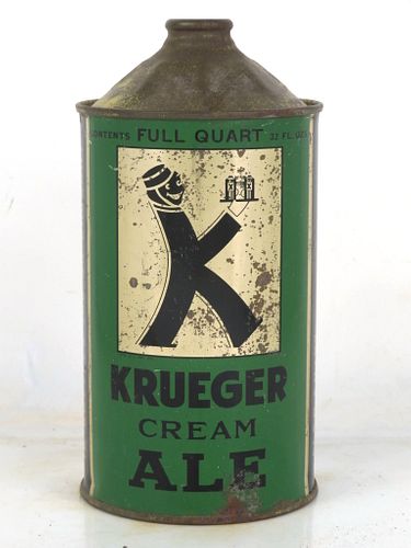 1939 Krueger Cream Ale Quart Cone Top Can 213-11 Newark New Jersey
