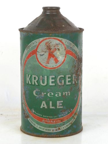 1950 Krueger Cream Ale Quart Cone Top Can 213-13 Newark New Jersey