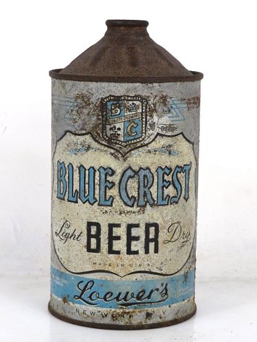 1946 Loewer's Blue Crest Beer Quart Cone Top Can 203-12 New York New York