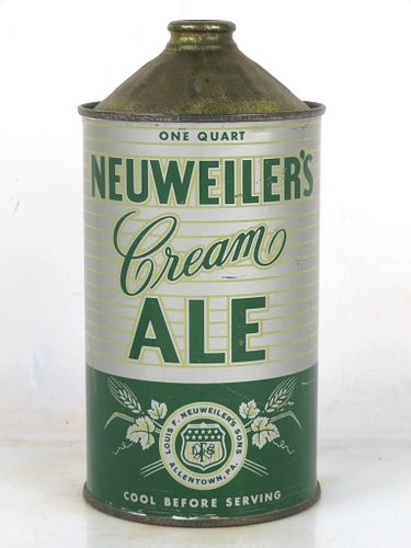 1946 Neuweiler's Cream Ale Quart Cone Top Can 215-09a Allentown Pennsylvania