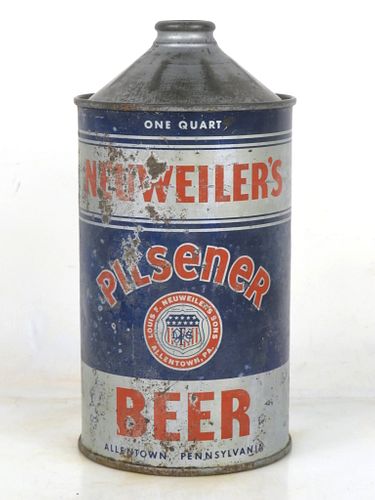 1940 Neuweiler's Pilsener Beer Quart Cone Top Can 215-12b Allentown Pennsylvania