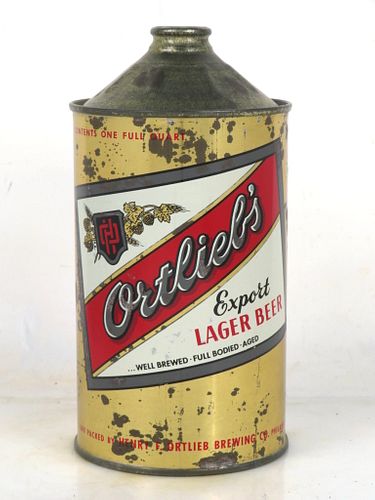 1951 Ortlieb's Export Lager Beer Quart Cone Top Can 216-14 Philadelphia Pennsylvania