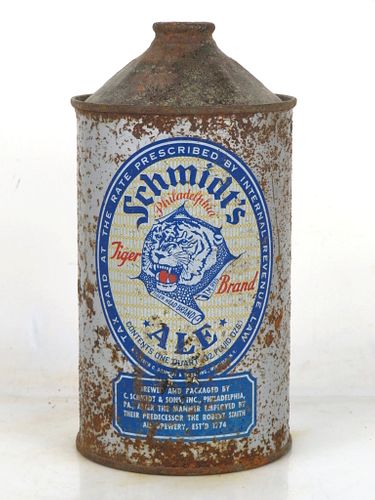 1938 Schmidt's Tiger Brand Ale Quart Cone Top Can 218-15 Philadelphia Pennsylvania