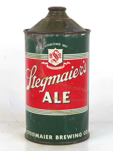 1938 Stegmaier's Ale Quart Cone Top Can 219-11 Wilkes-Barre Pennsylvania