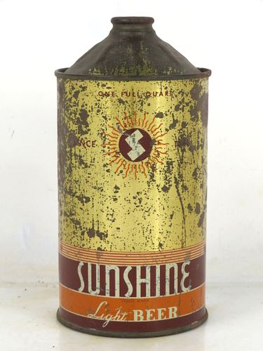 1938 Sunshine Light Beer Quart Cone Top Can 219-12 Reading Pennsylvania