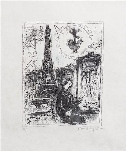 Marc Chagall, (French/Russian, 1887-1985), The Painter at the Eiffel Tower