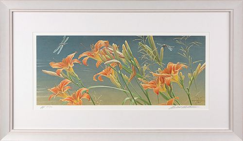 DAY LILIES AND DRAGONFLIES 57/76 by Robert Bateman