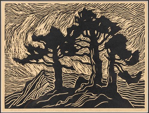 BIRGER SANDZEN (AMERICAN, 1871-1954) "SUNSET" BLOCK PRINT