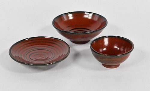 3 CHESTNUT CONDIMENT DISHES by Karen Moore