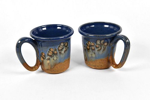 2 MUGS BLUE & BROWN by Donna Cairns