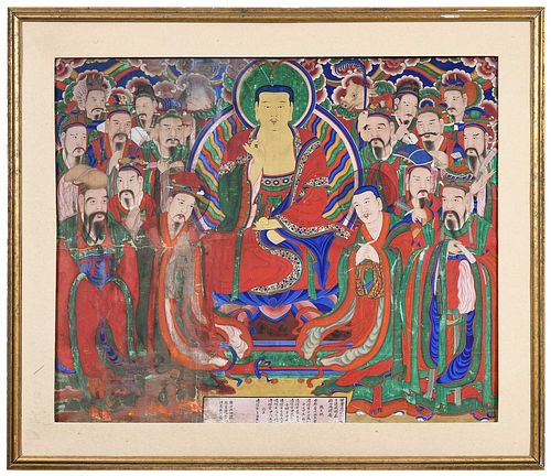 Framed Asian Painting on Silk, Buddhist Pantheon