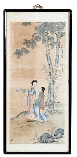 Framed Chinese Ink and Color Painting 