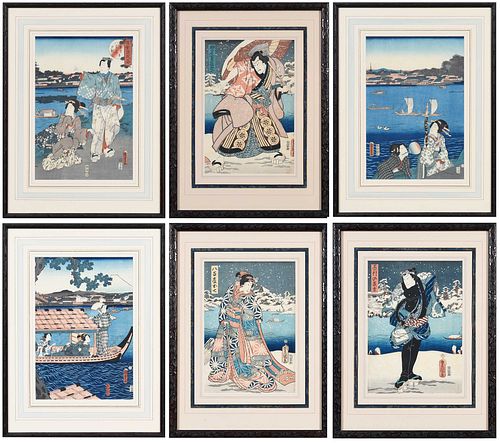 Group of Six Framed Japanese Woodblock Prints