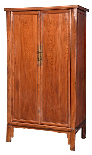 Chinese Fruitwood and Brass Mounted Tall Cabinet