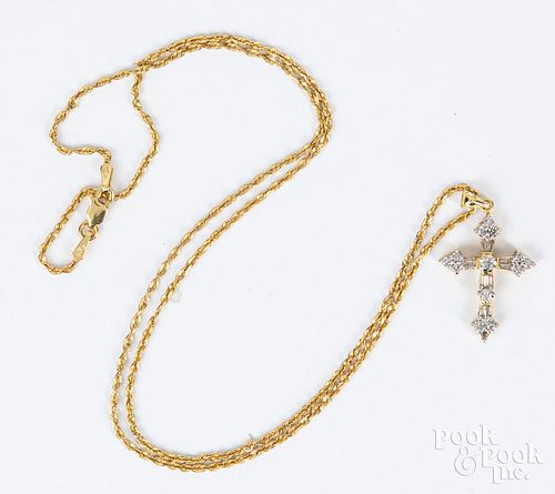 14K gold necklace with diamond cross pendant