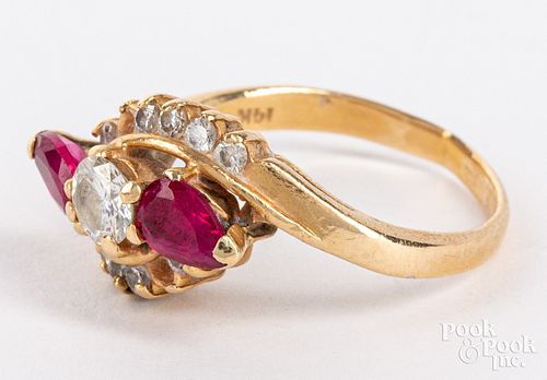 14K yellow gold, ruby, and diamond ring