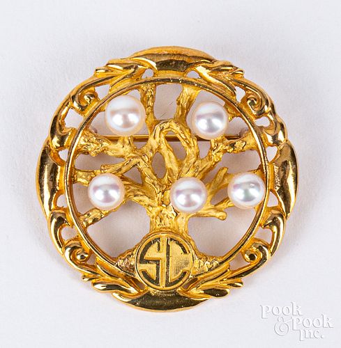 14K gold and pearl brooch