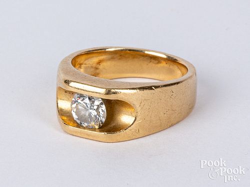 14K yellow gold and diamond signet ring