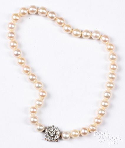 Pearl choker with 10K gold and diamond clasp