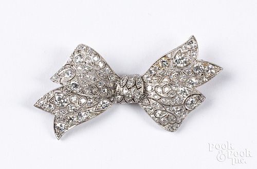 Platinum and diamond bow brooch