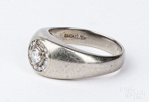 10K white gold and diamond signet ring