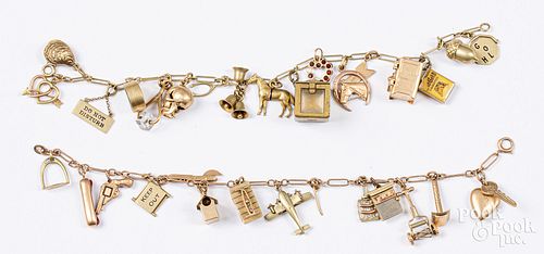Two gold charm bracelets