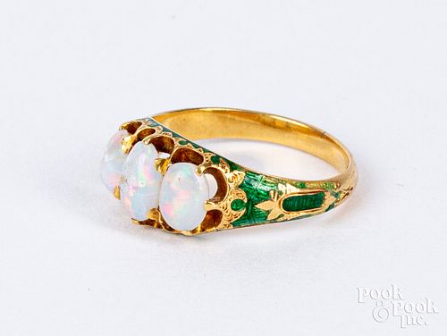 18K gold, enamel, and opal ring