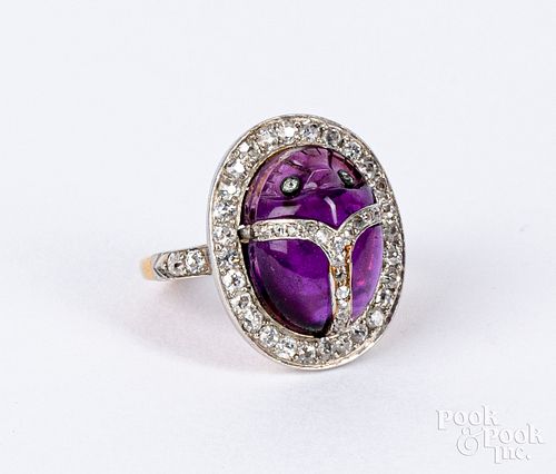 14K gold and diamond scarab ring