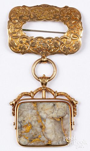 10K, 14K, and 18K gold and stone pendant brooch