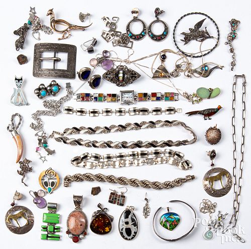 Large group of mostly silver jewelry