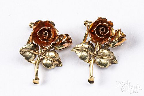 Pair of 14K gold rose earrings