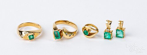 18K gold, diamond, and emerald jewelry