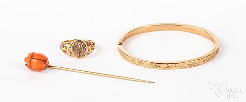 10K gold bracelet, ring, and pin