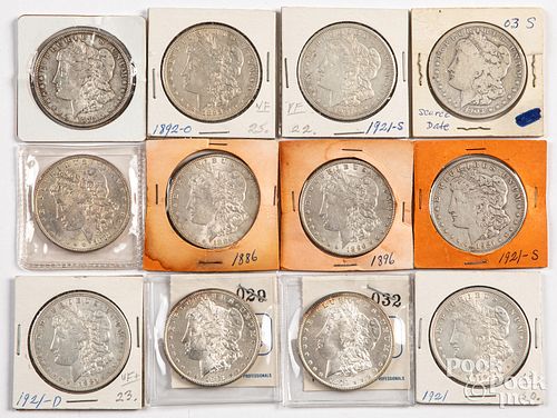 Twelve Morgan silver dollars