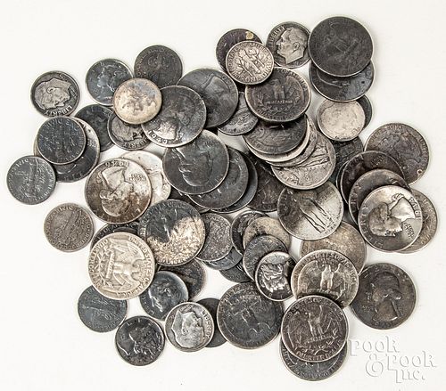 Thirty-two silver quarters, etc.
