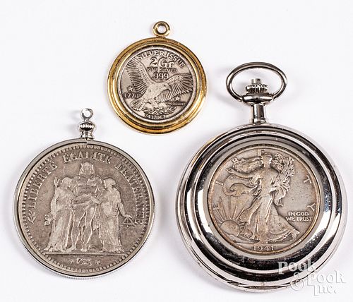 Five Franc silver coins, etc.