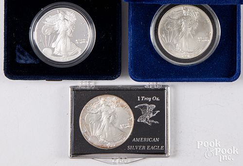 Three American eagle 1 ozt. fine silver coins