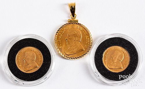 .25 ozt. fine gold Krugerrand in 14K pendant, etc.