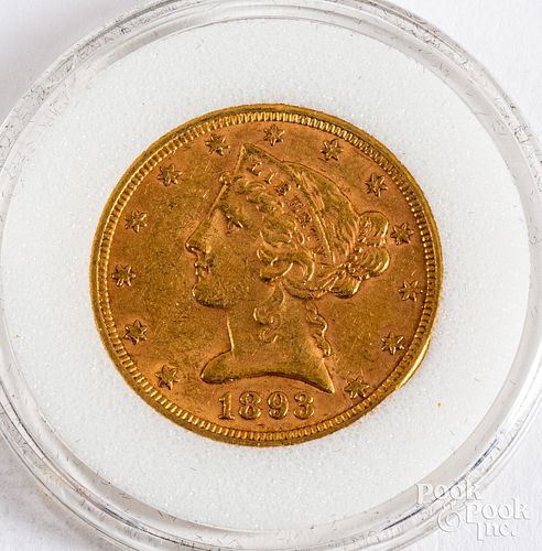 1893 Liberty Head five dollar gold coin