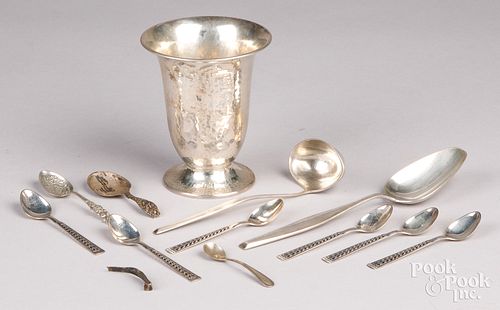 Six silver demitasse spoons, etc.