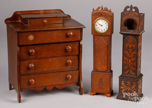 Two tall case clock form watch hutches, etc.